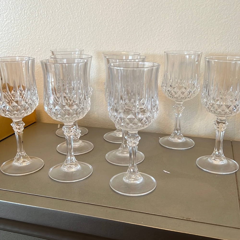 9 Crystal D’Arques Luminarc Stemmed Wine Glasses